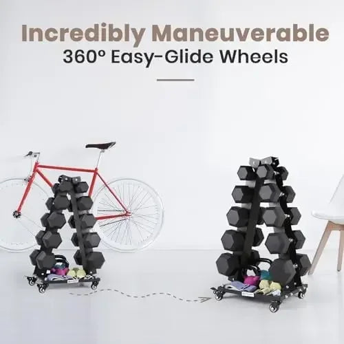 Premium Solid Steel Dumbbell Rack Stand Only, A-Frame Portable Weight Storage Organizer with Optional Tray and Wheels, Perfect f