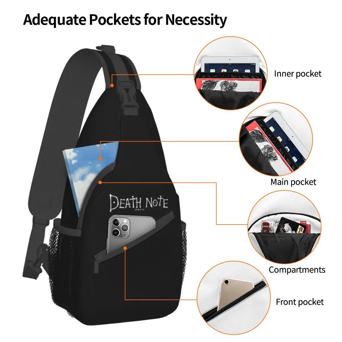 Death Note Anime Crossbody Sling Bags for Men Women Chest Bag japan manga Shoulder Backpack Daypack Hiking Outdoor Cycling Bag