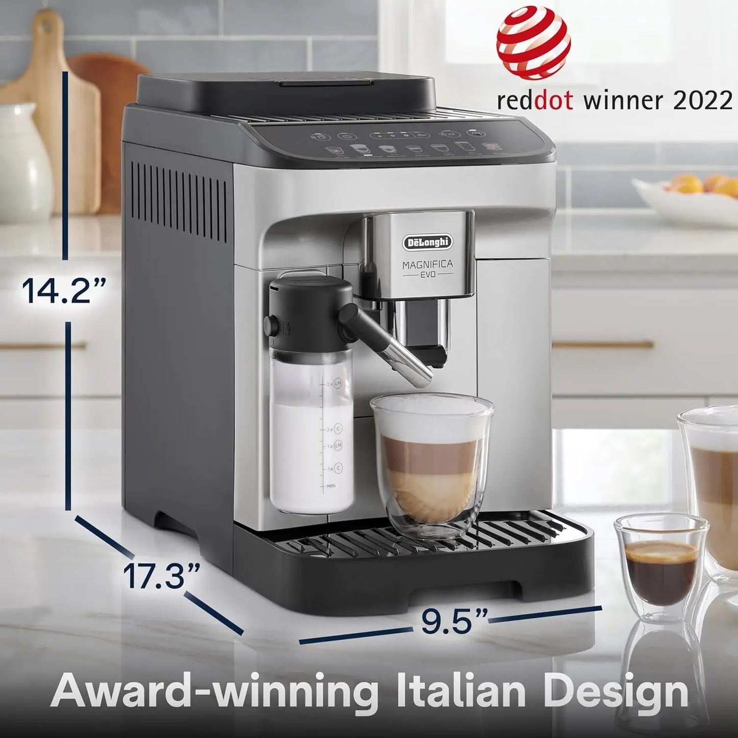 Magnifica Evo Automatic Espresso & Coffee Machine with Automatic Milk Frother for Latte,Cappuccino, Iced Coffee,Built-in Grinder