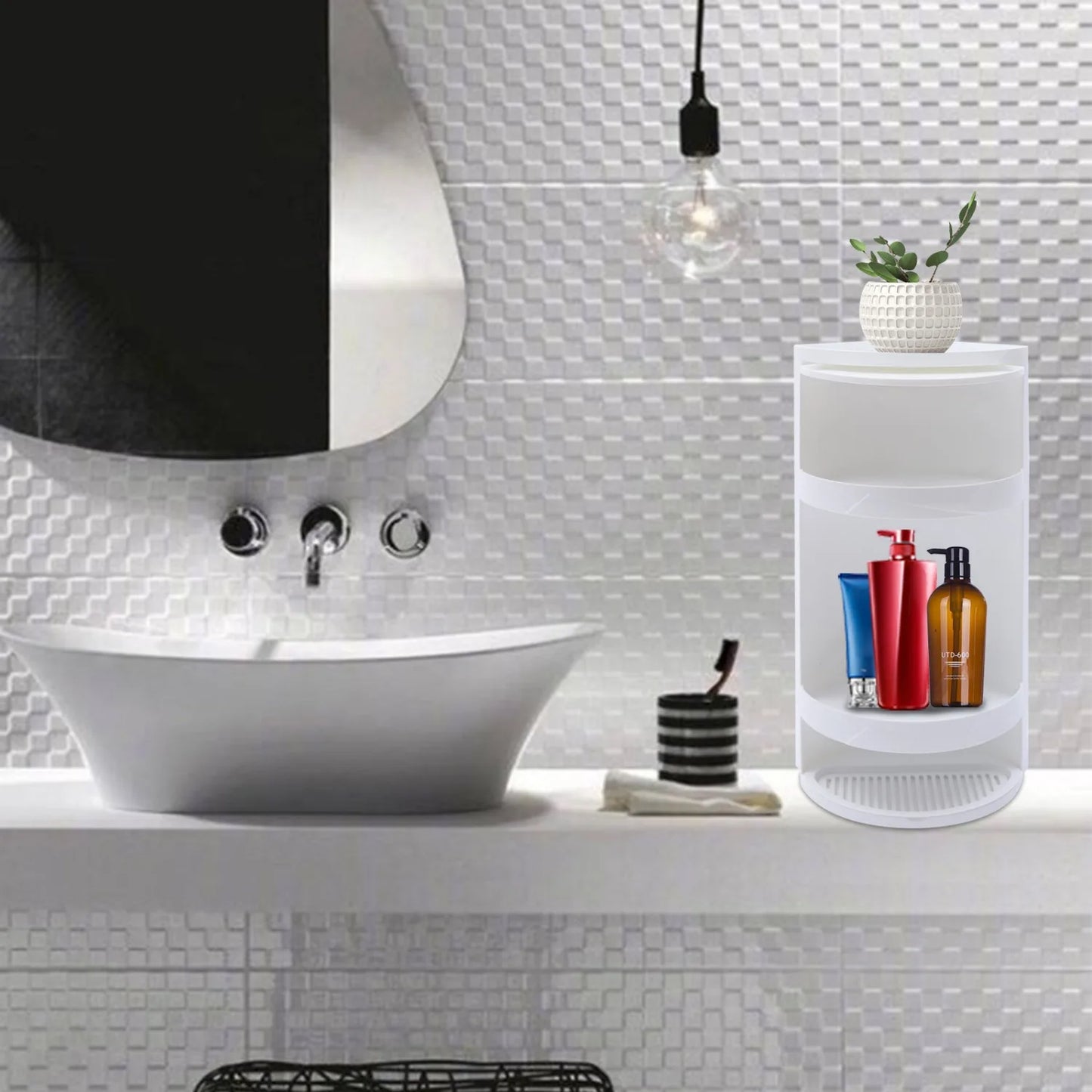 Bathroom Corner Locker, Cosmetic Storage Rack Cabinet, Countertop or Wall Mount Rotating Triangle Shelf for Bedroom, Kitchen