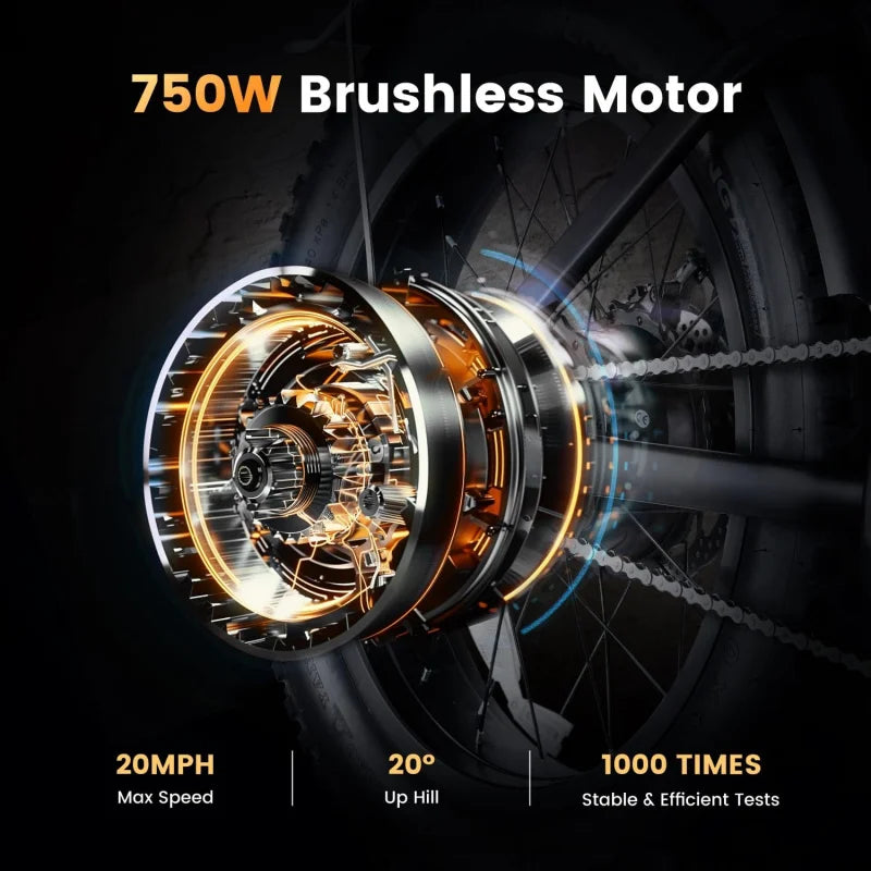 ACycRun Electric Bike 750W Motor with 374.4WH Battery, 20MPH 55Miles Moped Style Ebike for Adults, 20" Fat Tire Co