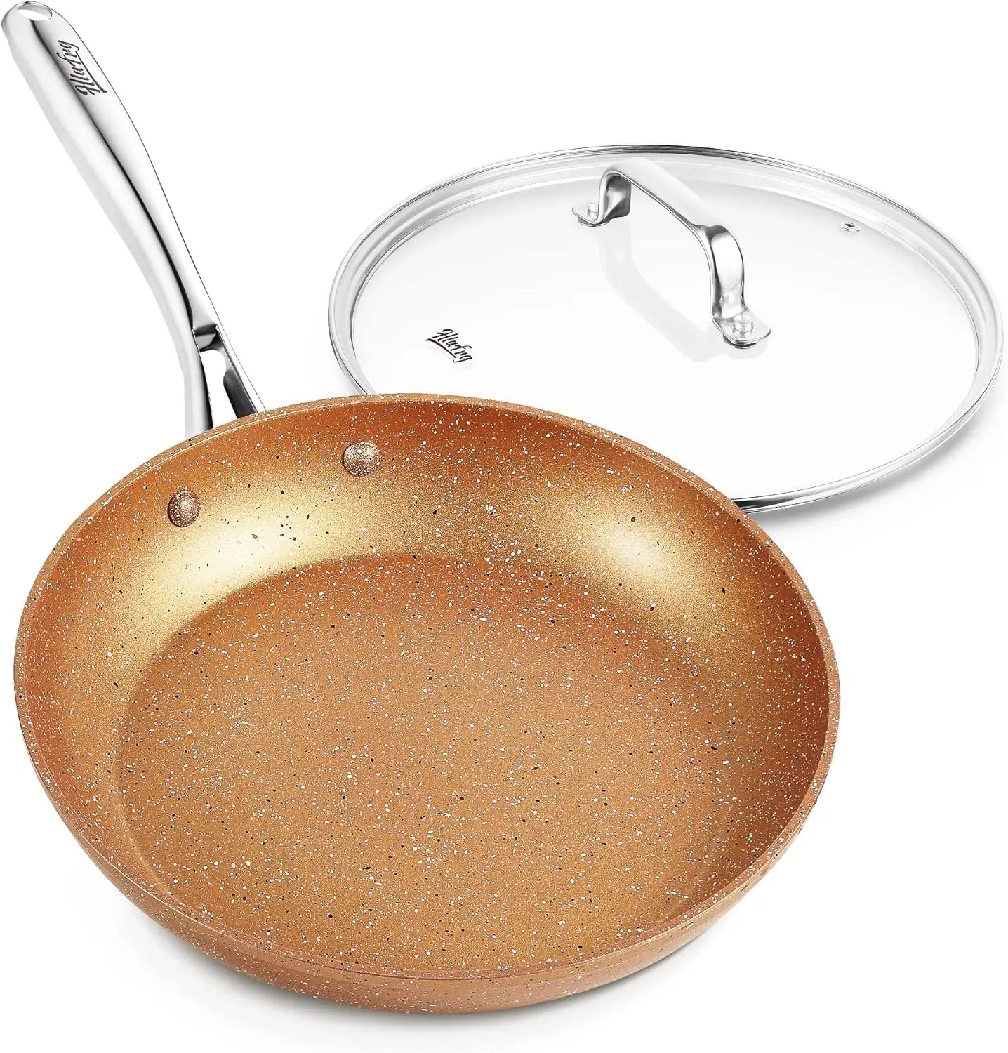 Nonstick Frying Pan with Lid,Black Marble Cookware,Stone-Derived Coating with Heat-Resistant Handle Pot and Pans Healthy Cooking