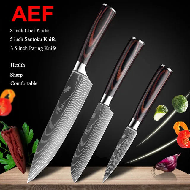 Sharp Japanese Kitchen Knife Set, Chef Knives, Laser Damascus Pattern, Sharp Cleaver, Slicing Utility Knife, Dropshipping