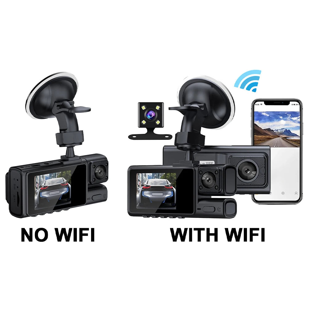 3Channel Dash Cam For Car Camera 1080P Video Recorder Car Front Rear View DVR Night Vision Camera WiFi Auto Driving Recorder