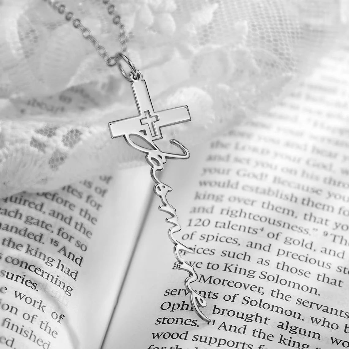 Custom Cross Name Necklace Women Lady Christian Jewelry Stainless Steel Personalized Gold Color Nameplate Pendant Necklace