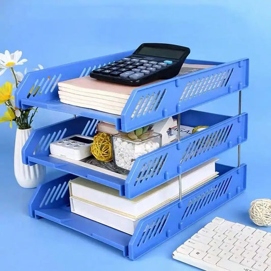 Three layer file rack storage artifact file disk folder office desktop bookshelf archive data rack storage rack office supplies