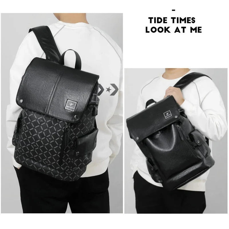 Fashion Backpack for Man PU Leather Notebook Executive Handbag Casual Travel Office Waterproof Business Shoulder Back Pack Bag