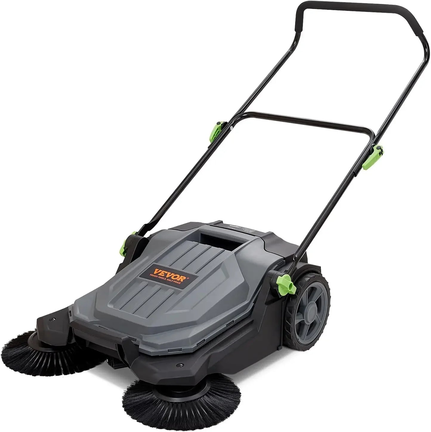 25.6" Sweeping Width Floor Sweeper Manual Non-Electric 5-Gallon Waste Container, Angle & Height Adjustable Folding Handle