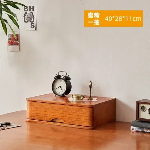 Multi-Layer Wooden Desktop Storage Boxes, Solid Wood Drawer File Organizer, Computer Heightened Rack, Office Storage Cabinet.