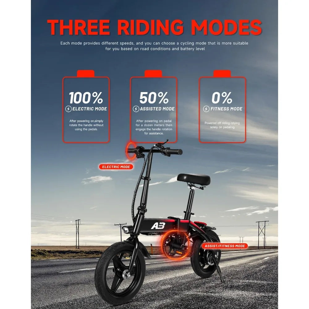 14’’ Electric Bike, Folding Electric Bicycle for Adults, 22 Mph,20+ Miles,350W (Peak 400W) Motor,Mini Fat Tire Ebike, 36V