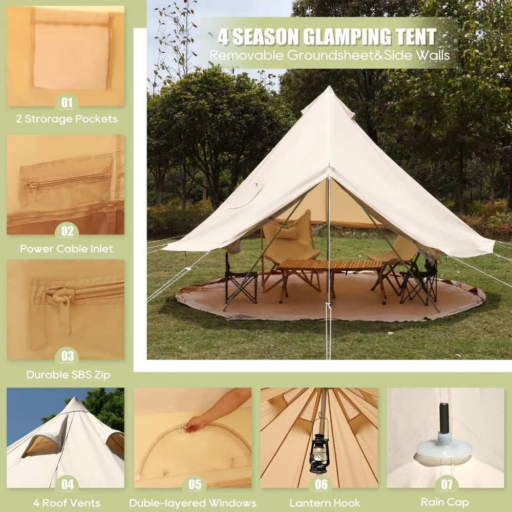 Outdoor Camping Tents, Yurt Canvas Tent with Stove Jack,for 4/6/8 Person Family 4 Season Camping,Outdoor Canvas Bell Tent