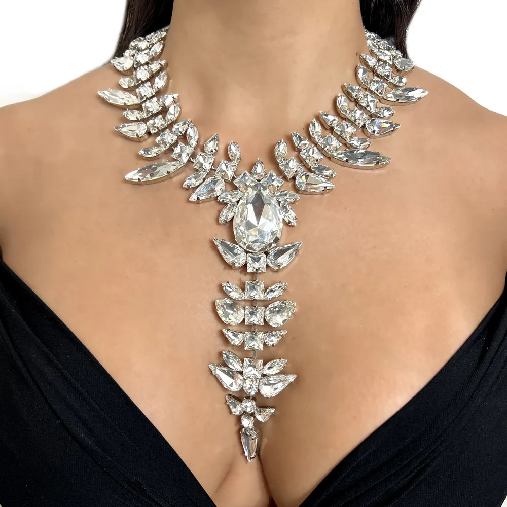 Stonefans Water Drop Wedding Set Arabic Jewellry Bride Long Engagement Fashion Filled Party V-neck Neckalce and Earring Set Gift