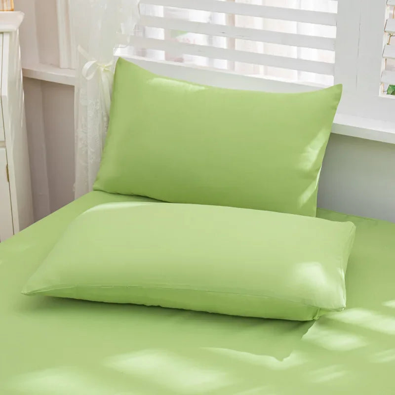 3pcs Fitted Sheet Microfiber Deep Pocket Bed Sheet Matcha Green Bedroom Bedding Sheets Set Solid Color Sheets with 2 Pillowcases
