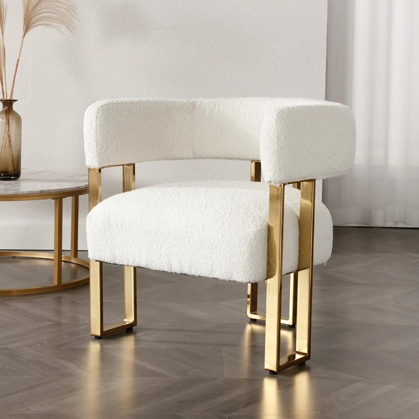 Modern Barrel Accent Chairs Set of 2 Living Room Side Chairs with Golden Metal Legs Soft Velvet Upholstered Reading Armchairs fo