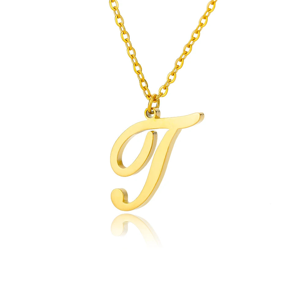Gold Color Alphabet Letter Pendants Necklace For Women Stainless Steel Initial Letter Jewelry Initial Chain Choker Collares Femm