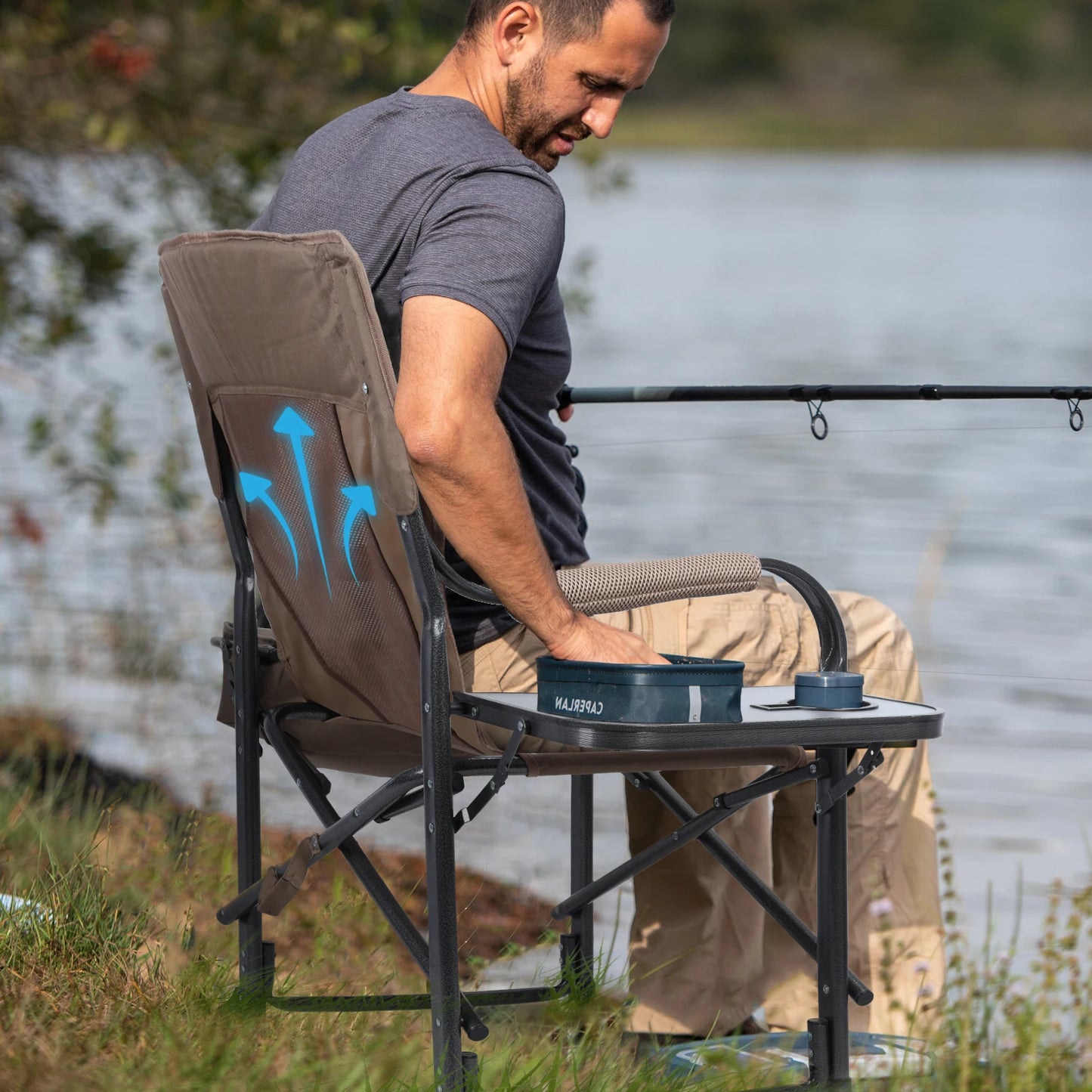 Fishing Chair, Folding Ice Camping Chair for Adults, Outdoor Folding Chair with Cooler Bag and Cup Holder, Director Chair