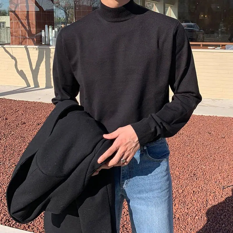 Half Turtleneck Sweater Men's Long-sleeved Korean Solid Color Knit Sweater Underwear Bottoming Shirt Casual Versatile Male