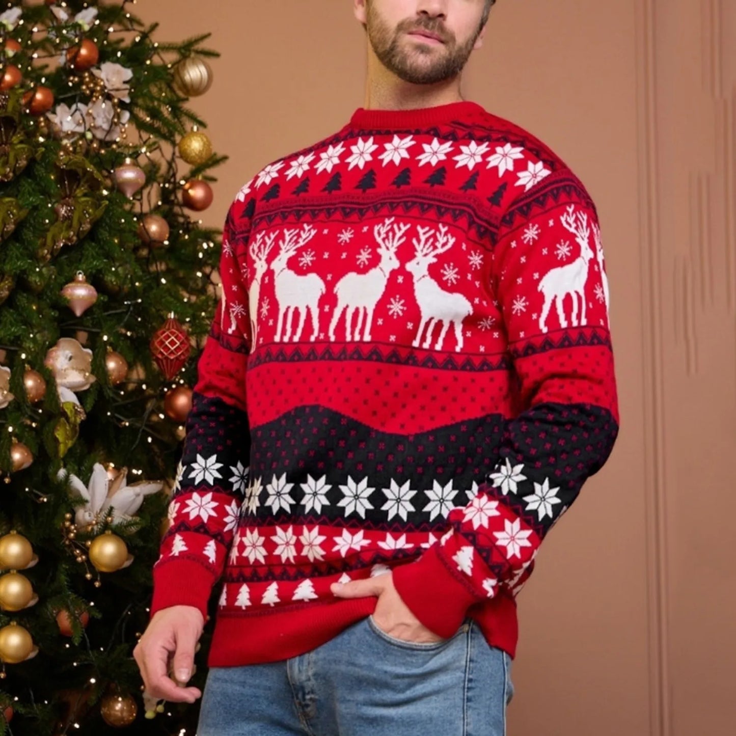 Men Christmas Sweater Thicken Knitwear Soft Loose Xmas Jumpers 2023 Winter Knitted Sweaters Couples Christmas Matching Outfits