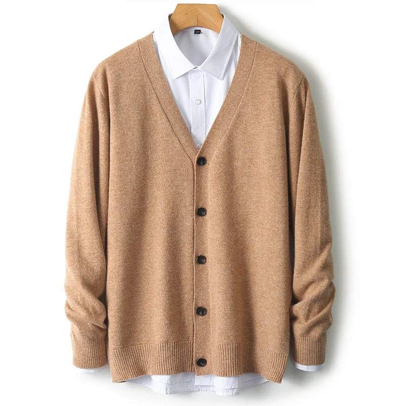 Men's V-Neck Sweater In Autumn And Winter 100% Long Sleeve Warm Knit Cardigan Loose Outer Wear Business Casual Coat Sweater.