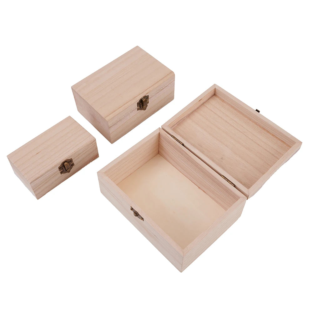 1/3pcs Log Color Scotch Plain Wood Wooden Square Hinged Storage  Boxes Craft Gift Box Handmade Case Box Storage Organization