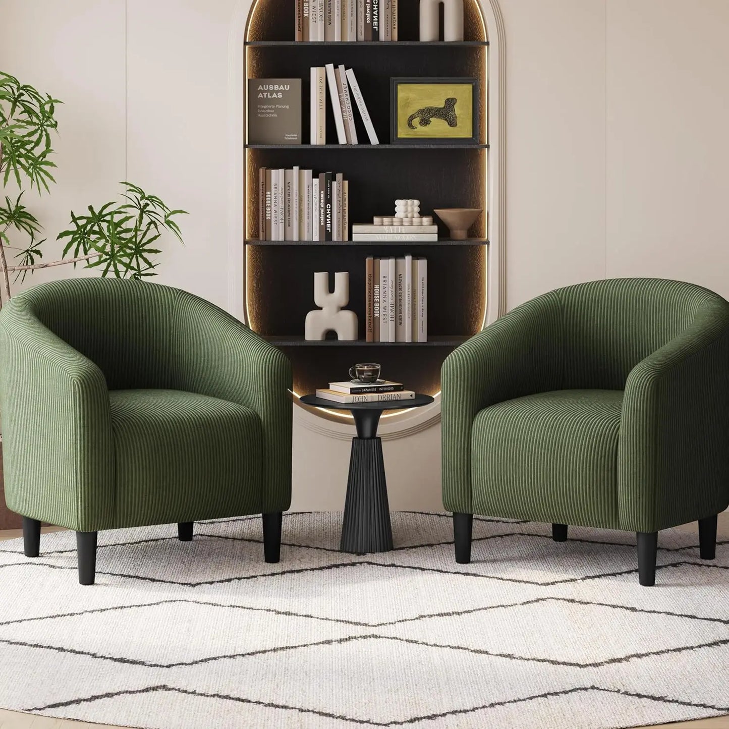 with Soft Padded Armrest, Fuzzy Club Chairs for Living Room Bedroom Waiting Room Office, Accent Chairs Set of 2, Dark Green