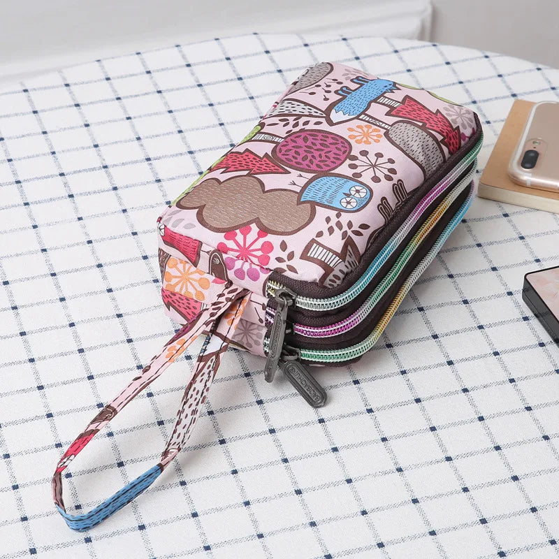 Fashion Printing Ladies Clutch Wallet Large Capacity Triple Zipper Hand Carry Coin Purse Shopping Handheld Cell Phone Bag