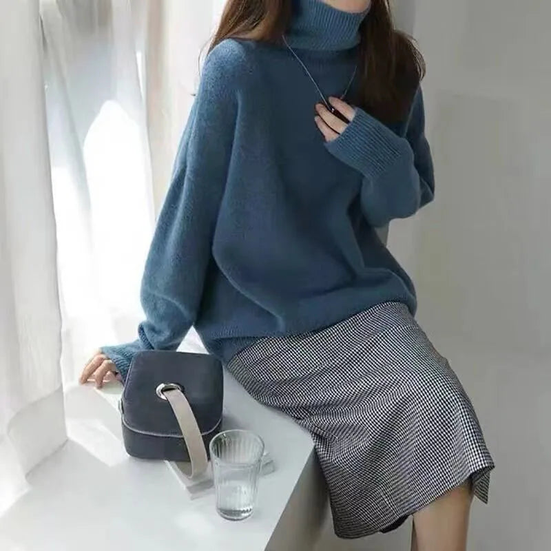 Lucyever Korean Women's Sweater Solid Casual Loose Turtleneck Sweaters Female Thickened Warm Knitted Pullover Autumn Winter 2024
