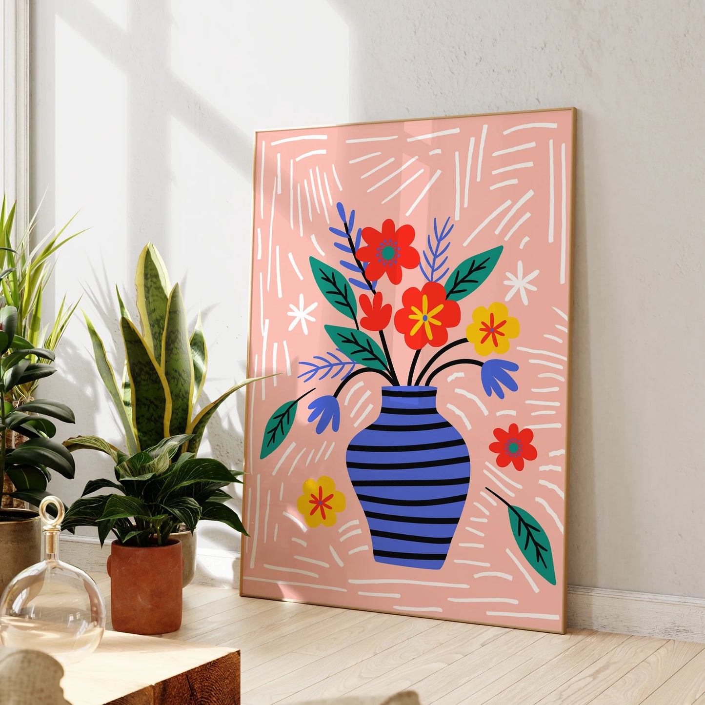Modern A Vase With Flowers In It On A Pink Background Wall Art Prints Canvas Painting Poster Picture For Living Room Home Decor