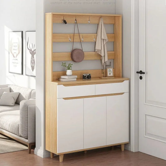Living Room Large Capacity Shoe Cabinet Home Doorway with Clothes Rack Integrated Shoes Rack Clothing Storage Entrance Cabinet