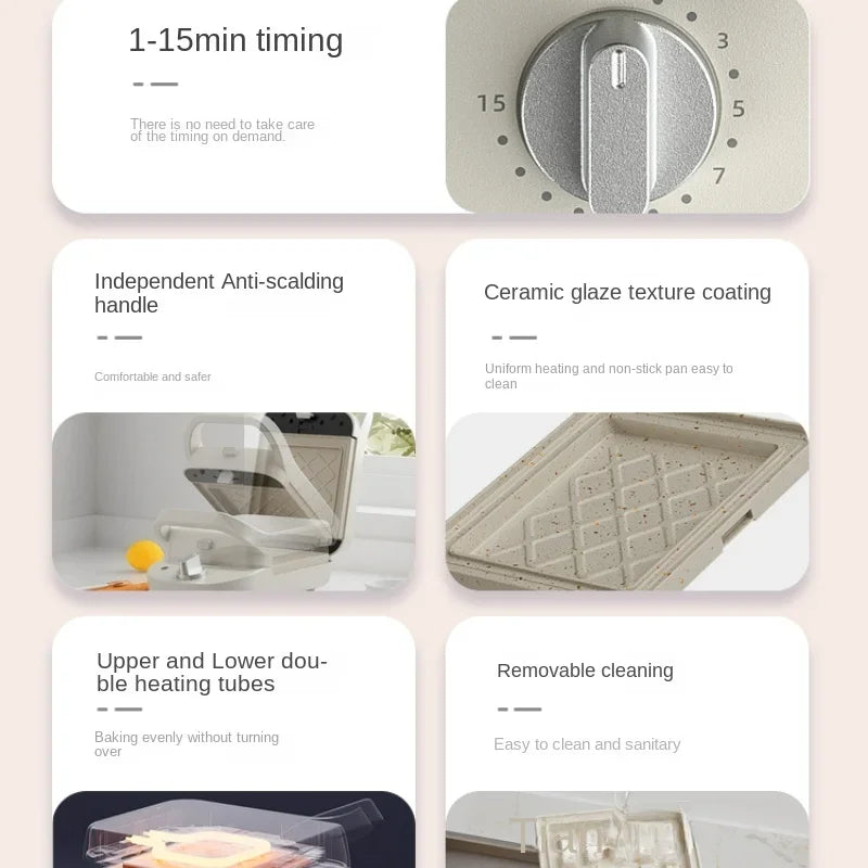 Ceramic Enamel Coated Sandwich Toaster Bread Machine Home Appliance Timed Multifunctional Home Small Toast Waffle Maker