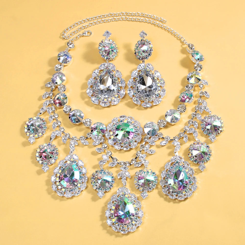 Stonefans Water Drop Exaggerated Jewelry Sets Queen Accessories  Statement Colorful Rhinestone African Necklace Set for Women