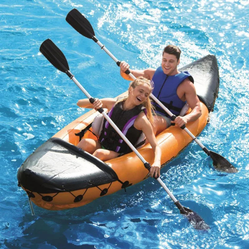 Inflatable Kayak Fishing Boat Portable Water Sport With Paddle Pump And Bag For 2 Persons Size 321X88cm Orange  New