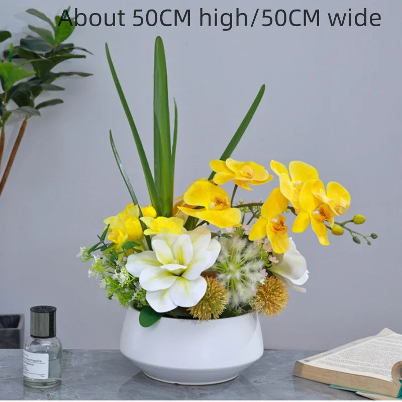 High-End Hotel Home Round Table Turntable Middle Flower Restaurant Imitation Flower Living Room Decoration Ceramic Vase Decor