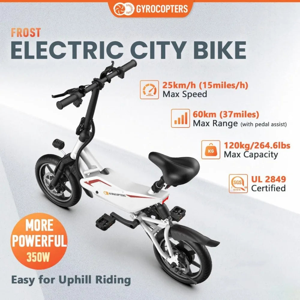 Frost Electric Bike for Adults/Teens 13+   UL2849 Safe Folding Ebike 350W Brushless Motor  14-inch Tires Compact Bike