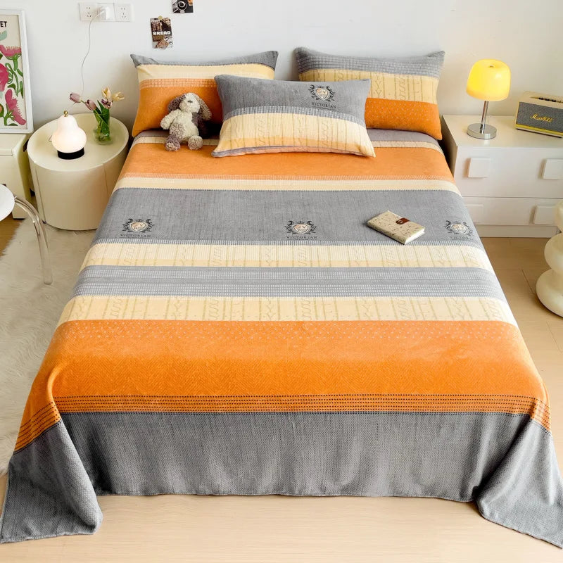 Geometric Plaid Pattern Flannel Bed Sheet Set Super Soft Plush Bed Sheets with 2 Pillowcases Luxury Queen Size Bedding Set