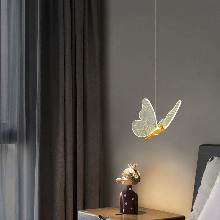 Butterfly LED Bedside Chandelier with Adjustable Length Modern and Minimalist Style Bedroom Lighting Restaurant Lighting 3000K