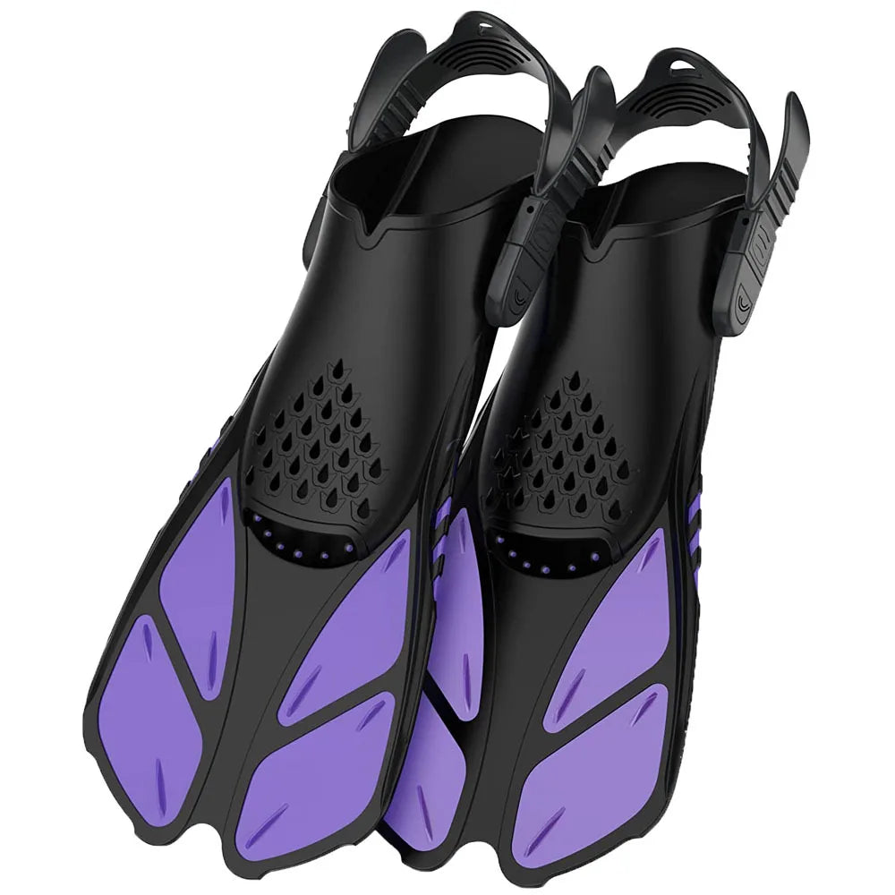 Snorkel Fins Adjustable Buckles Swimming Flippers Short Silicone Scuba Diving Shoes Open Heel Travel Size Adult Men Womens