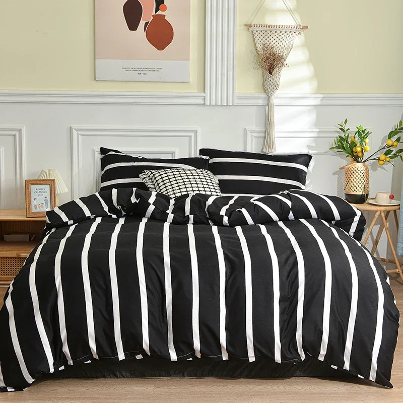 Black and White Bedding Set for Double Bed sabanas cama matrimonial Queen/King Comforter Sets Single Duvet Cover with Pillowcase