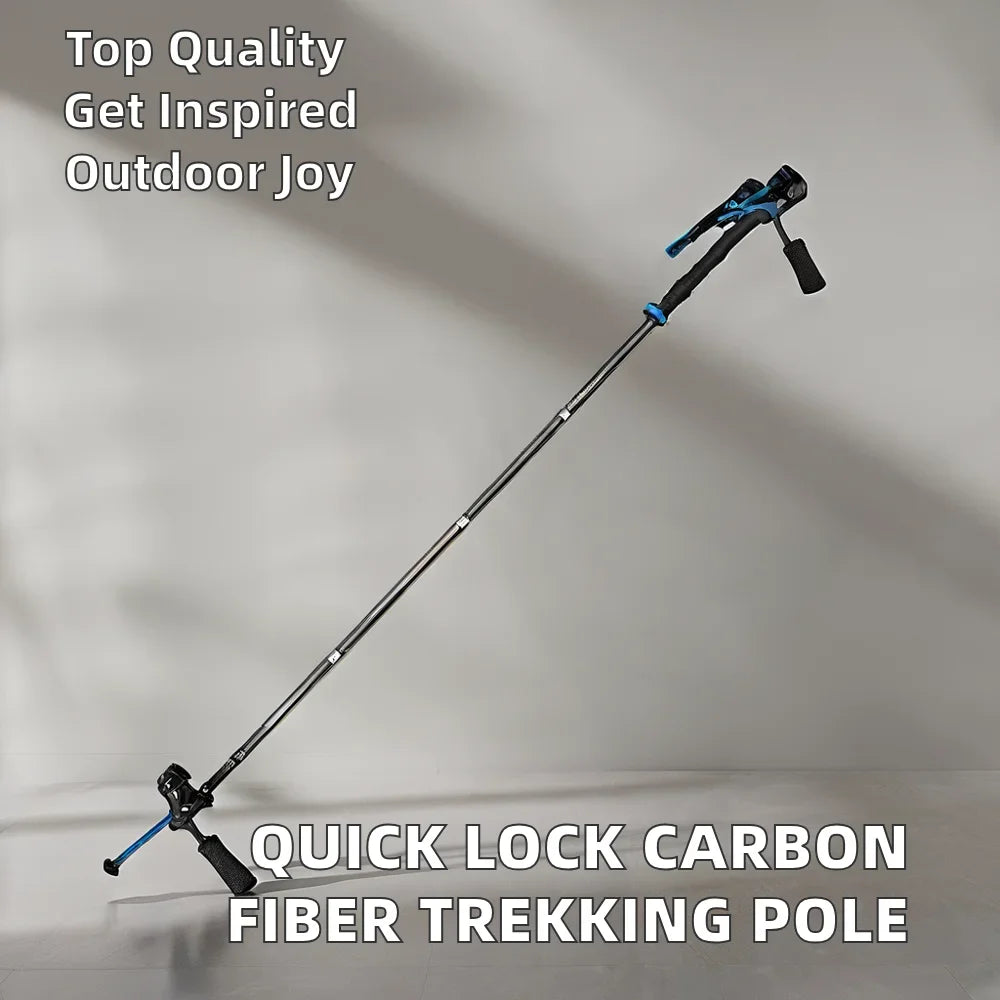 Lightweight Carbon Fiber Trekking Pole Hiking Trail Running Walking EVA Handle Quick Lock Folding Cane Telescopic Aluminium