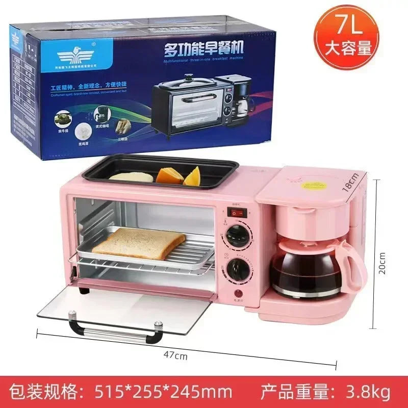 Kitchen 3 in 1 breakfast machine. Includes toaster, coffee machine, and oven. Kitchen appliances.