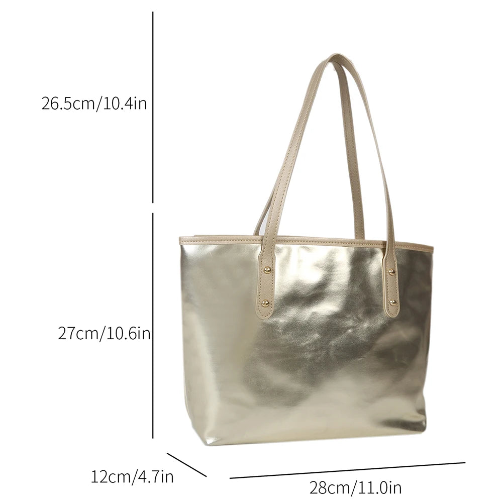 Luxury Designer Bag Women Handbag Large Tote Sliver Gold Shoulder Bag Simple Handle Handbags Solid Color Soft Shopper Purse Bag