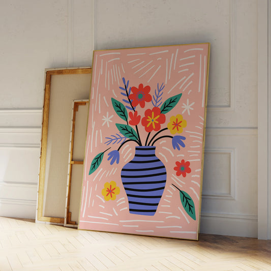 Modern A Vase With Flowers In It On A Pink Background Wall Art Prints Canvas Painting Poster Picture For Living Room Home Decor