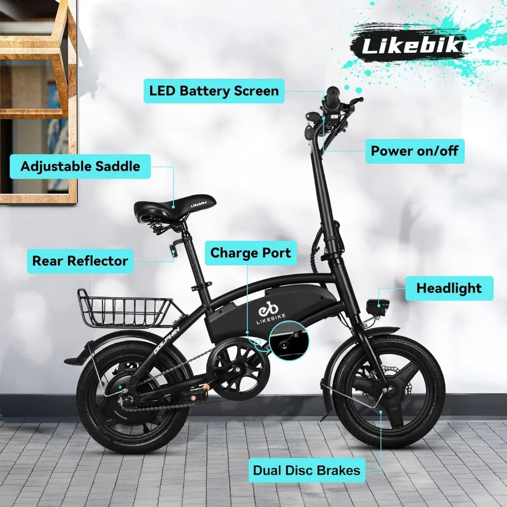 Dolphin Foldable Electric Bike for Adults 14" Electric Bicycles for Adults and Teens Peak 500W Motor 280.8Wh Battery