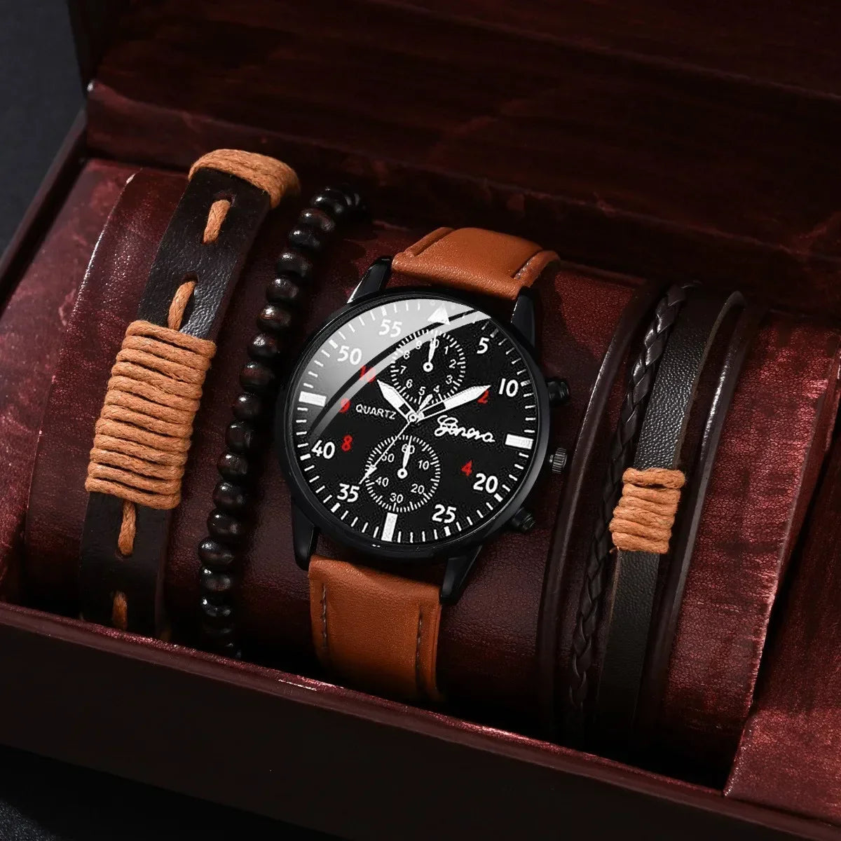 4/1pcs Men Watches Set Luxury Fashion Design Leather Watch Quartz Men Watch Clock Gift Montre Homme Relogio Masculino（no Box）