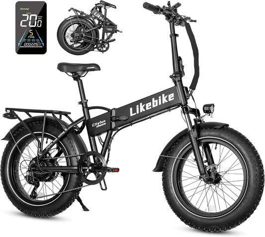 Folding Electric Bike Adults,500W Motor (Peak 720W) Ebike with 20" x 4.0" Fat Tire,48V 10.4Ah Removable Battery Hidden,Electric