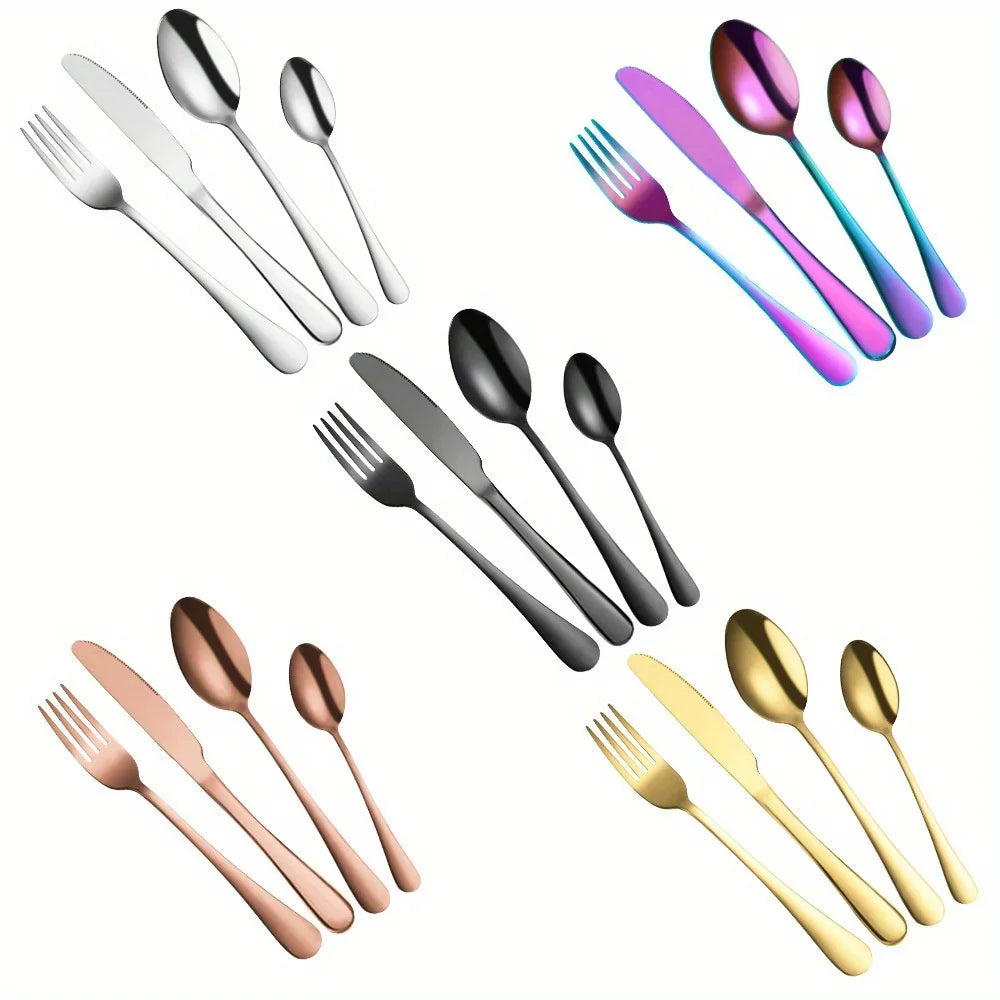 24-Piece Stainless Steel Cutlery Set Knives, Forks, Spoons & Teaspoons - Durable Stylish Design - Perfect for Home Dining
