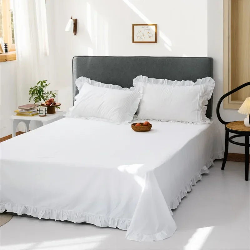 White Flat Sheet Thickened 100% Cotton Bedding Sheets queen Lotus Leaf Flat Bed Sheet Duvet cover or pillowcases quilt case
