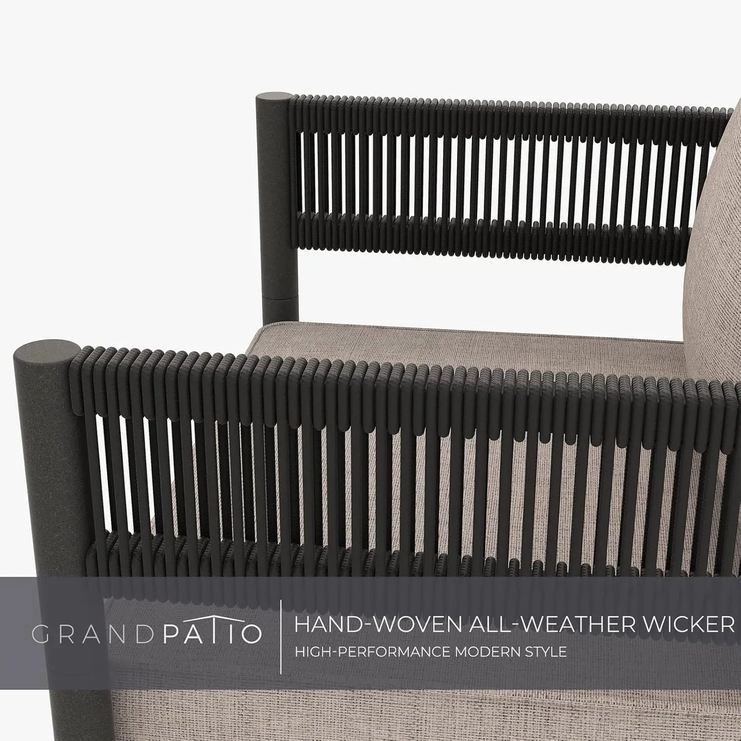 6 Piece Wicker Outdoor Furniture Set with Beige Thick Cushions and Coffee Table Patio Sofa Conversation Set for Backyard