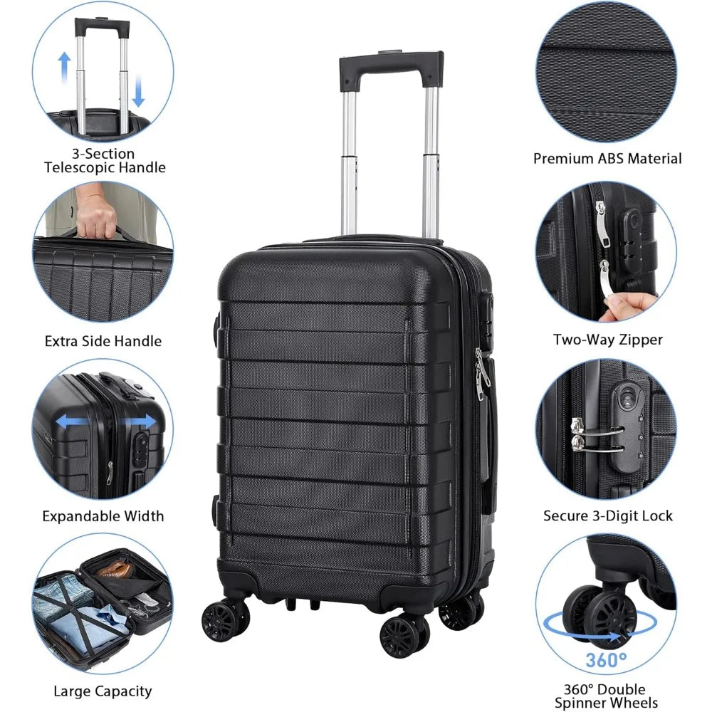 21 Inch Hardside Expandable Carry On Luggage with Spinner Wheels, Lightweight Suitcase Durable Rolling Luggage for Business