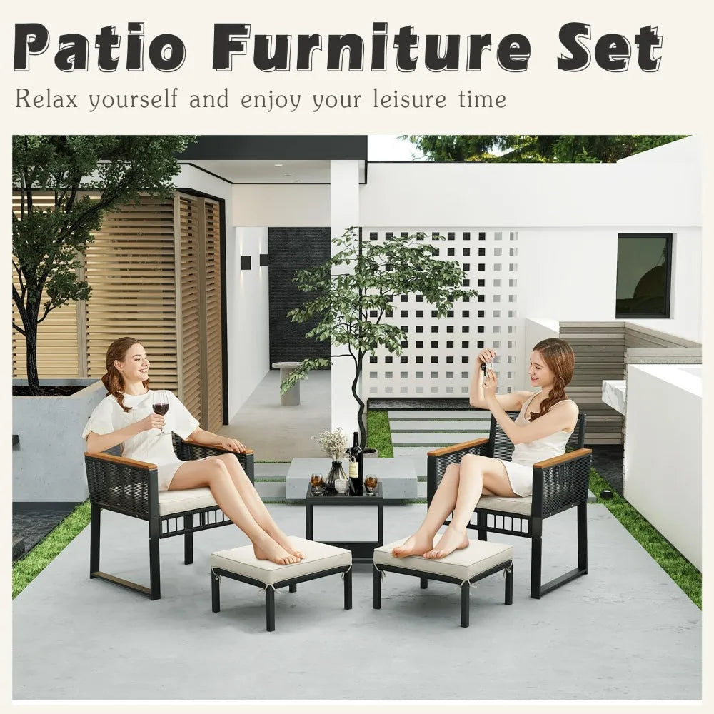 5 piece Outdoor Patio Furniture Set Outdoor Furniture Sets with Table & Ottoman Patios Chairs Set of 2 Wicker Patio Sets Patios